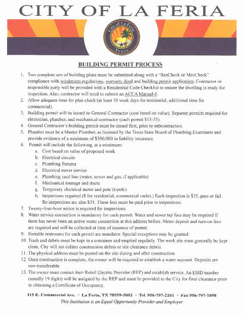 First page of the Building Permit Application