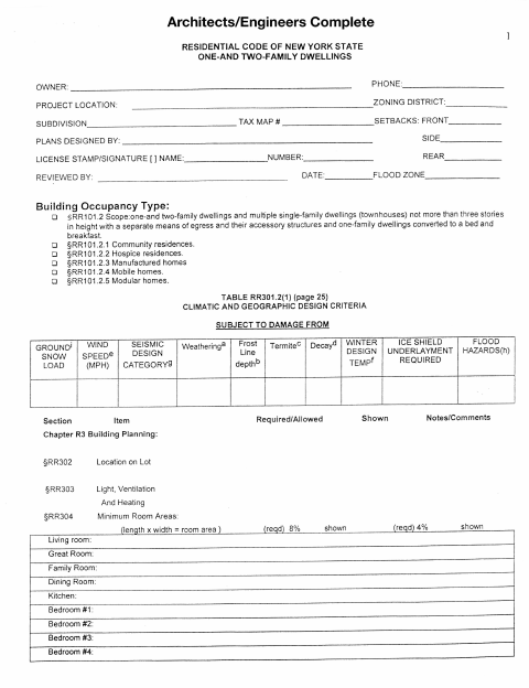 First page of the Residential Code Plan Review Checklist