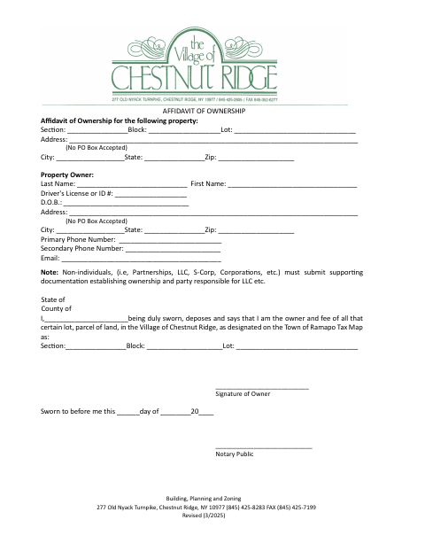 First page of the Affidavit of Ownership