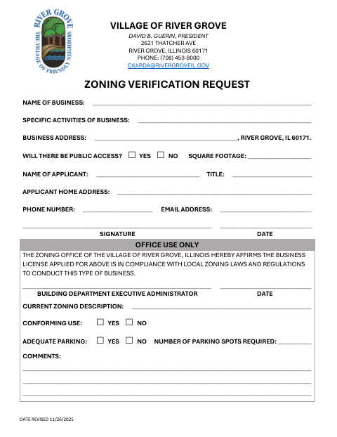 First page of the Zoning Verification Request