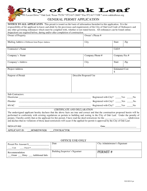First page of the General Permit Application