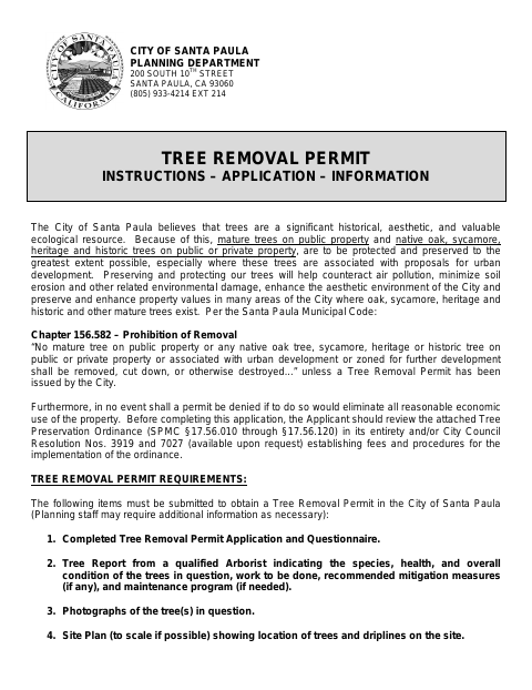 First page of the Tree Removal Permit Application