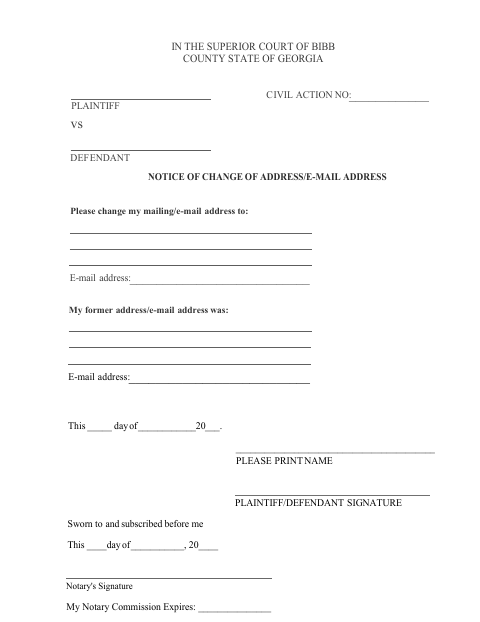 First page of the Civil Case Change of Address Form