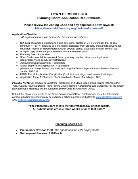 First page of the Planning Board Application