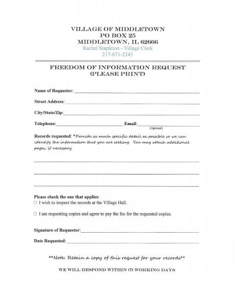 First page of the Freedom of Information Request