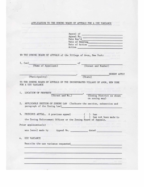 First page of the Use Variance Application