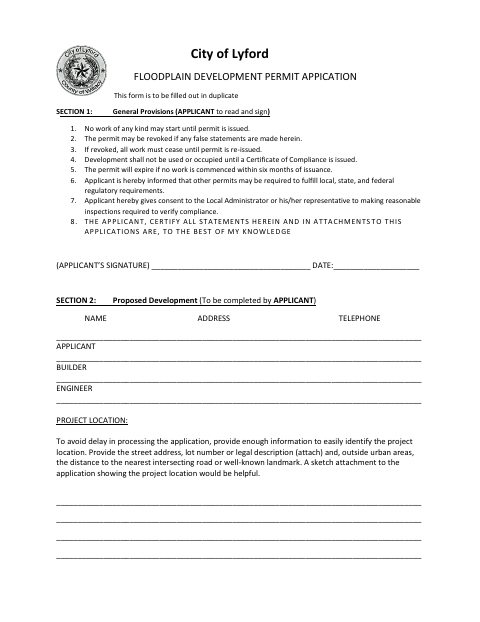 First page of the Floodplain Development Permit Application