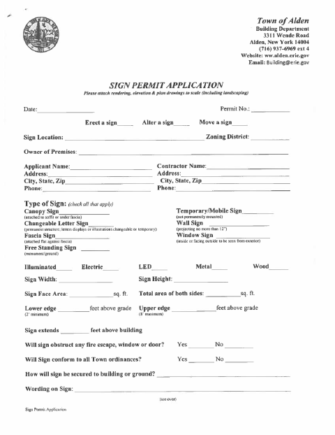 First page of the Building Department Sign Permit Application