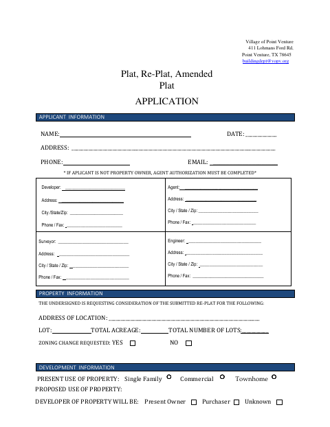 First page of the Plat, Re-Plat, Amended Plat Application