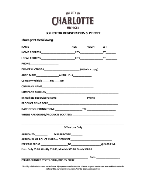 First page of the Solicitor Registration and Permit
