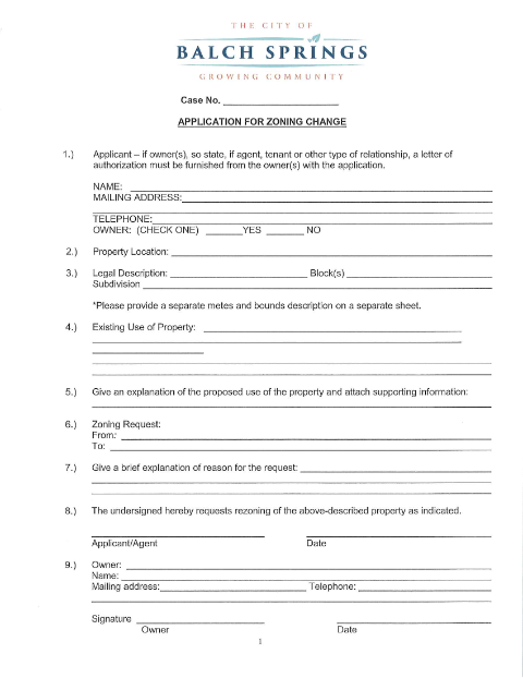 First page of the Zoning Change Application