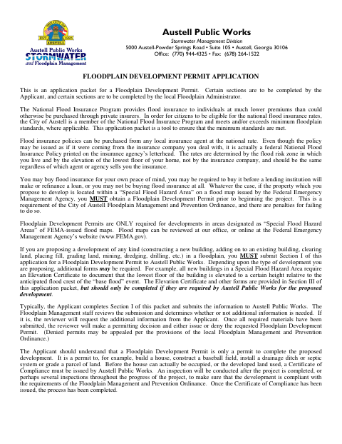 First page of the Floodplain Development Permit Application