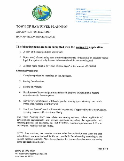 First page of the Rezoning Application