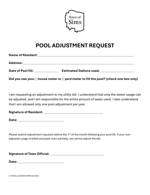 First page of the Pool Adjustment Request
