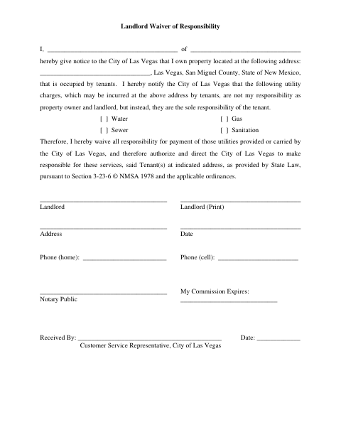 First page of the Landlord Utility Waiver and Standby Utilities Agreement