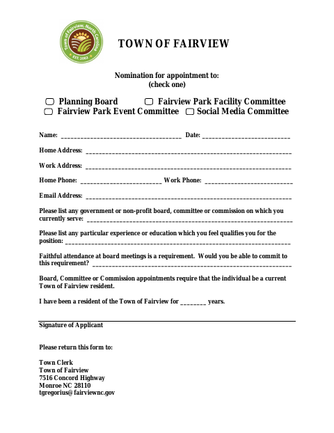 First page of the Nomination for Appointment to Boards and Committees