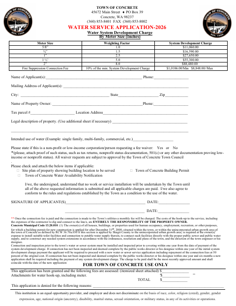 First page of the Water Service Application