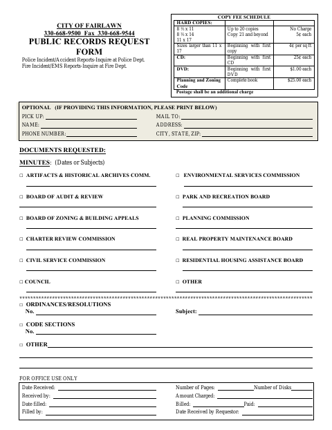 First page of the Public Records Request Form