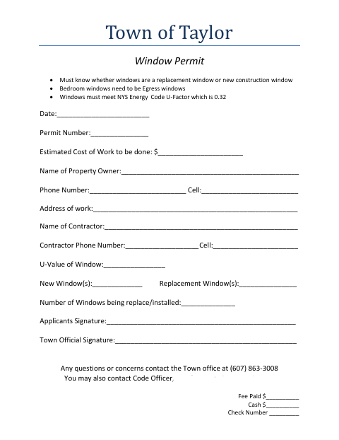 First page of the Window Permit