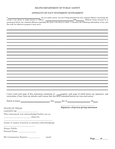 First page of the Affidavit of Fact Statement Supplement