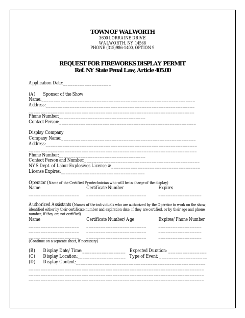 First page of the Request for Fireworks Display Permit