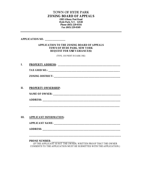 First page of the Use Variance Application