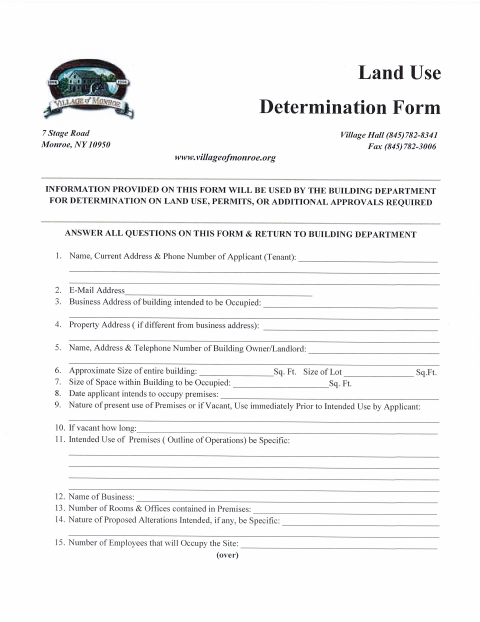 First page of the Land Use Determination Form