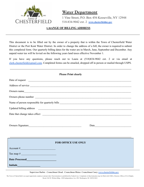 First page of the Change of Billing Address