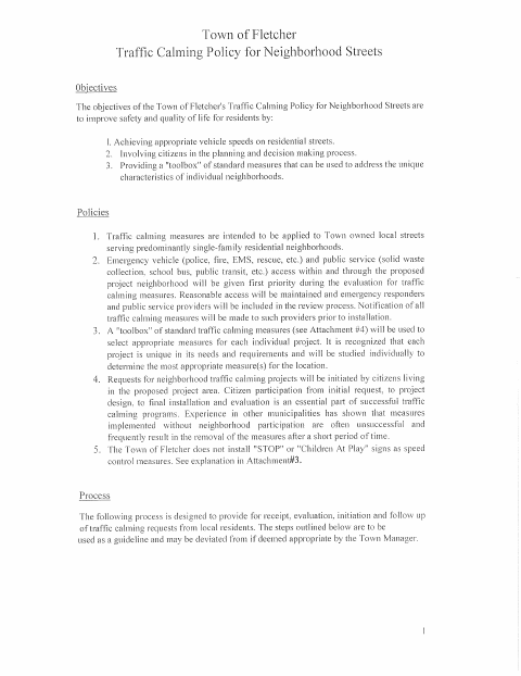 First page of the Traffic Calming Policy and Form