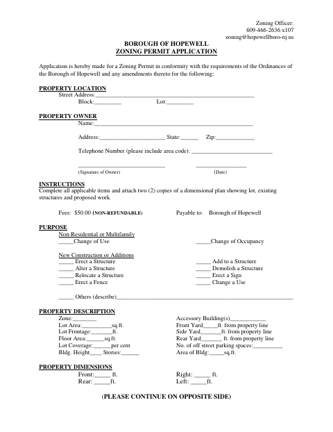 First page of the Zoning Permit Application