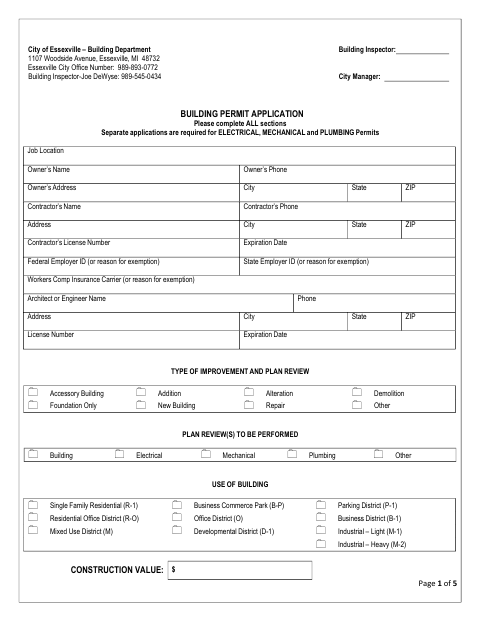 First page of the Building Permit Application