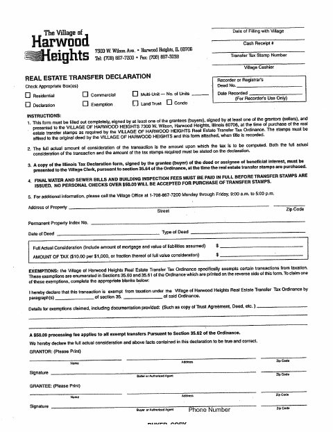 First page of the Real Estate Transfer Declaration