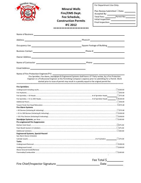 First page of the Fire/EMS Construction Permit Form
