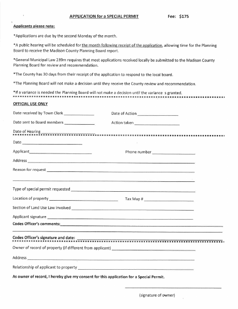First page of the Application for a Special Permit