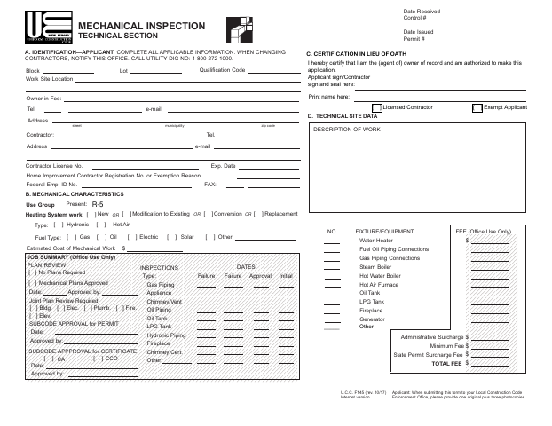 First page of the UCC Mechanical Inspection Technical Section