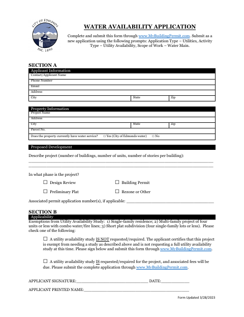 First page of the Water Availability Application