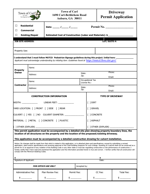 First page of the Driveway Permit Application