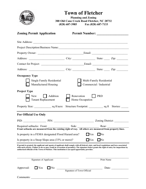 First page of the Zoning Permit Application