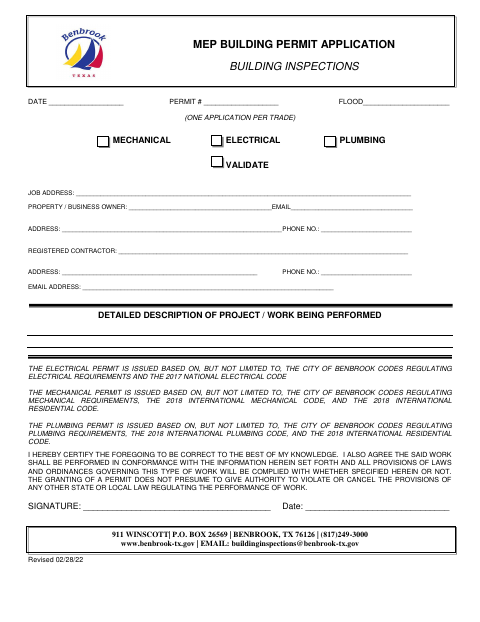 First page of the MEP Building Permit Application