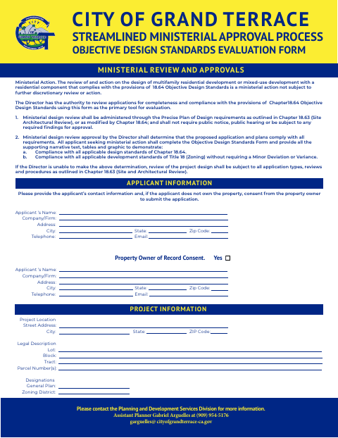 First page of the Objective Design Standards Evaluation Form