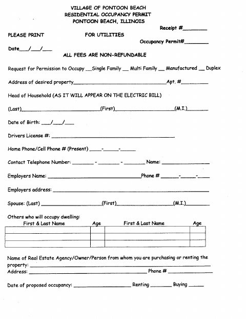 First page of the Residential Occupancy Permit