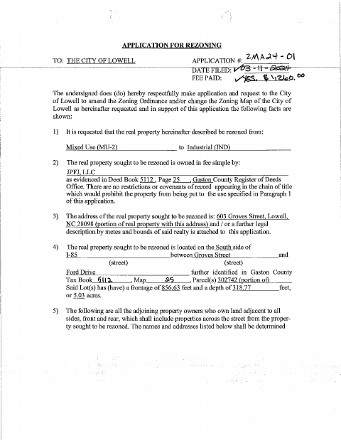 First page of the Rezoning Application