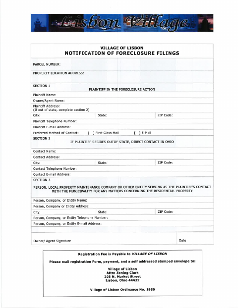 First page of the Notification of Foreclosure Filing