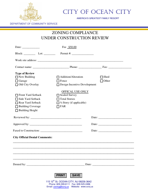 First page of the Zoning Compliance Under Construction Review