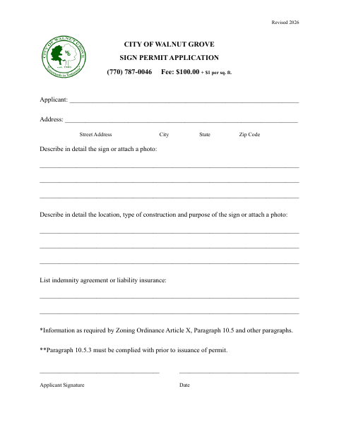 First page of the Sign Permit Application