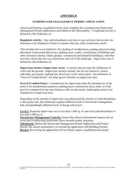 First page of the Stormwater Management Permit Application