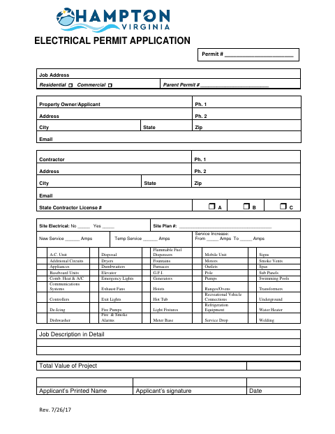 First page of the Electrical Permit Application
