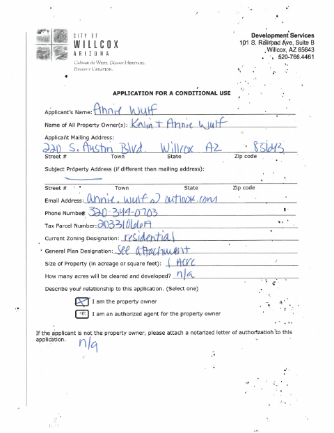 First page of the Application for a Conditional Use