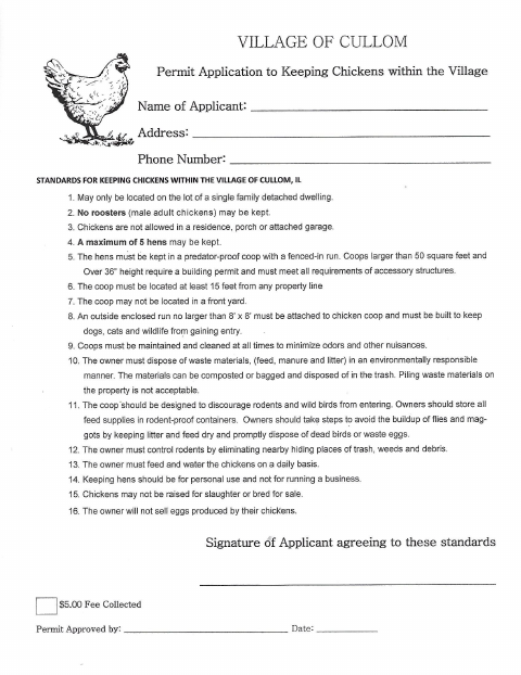 First page of the Chicken Permit Application