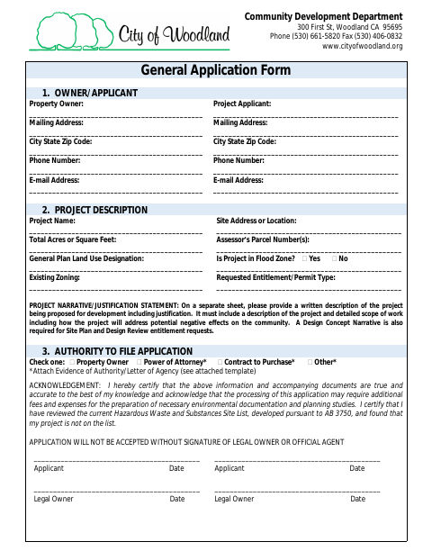 First page of the General Application Form